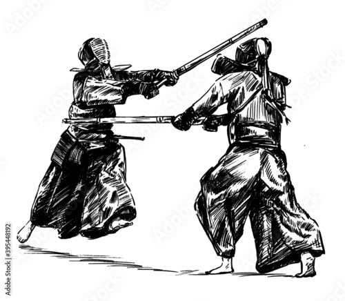 Drawing of the kendo fighting hand draw 