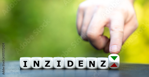 Symbol for a decreasing incidence rate ("inzidenz" in German) during the corona crisis.