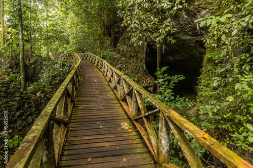 Boardwalk in Niah national park on Borneo island, Malaysia