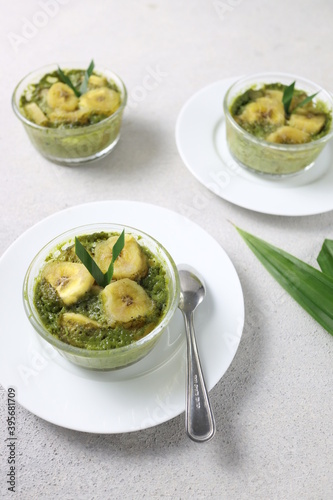 Carang Gesing pandan. Traditional javanese food mede from banana and coconut milk flavour with pandanus juice