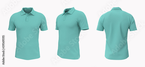 Blank collared shirt mockup, front, side and back views, tee design presentation for print, 3d rendering, 3d illustration