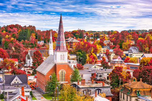 Montpelier, Vermont, USA town skyline in autumn.