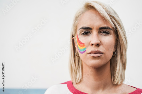 Young woman during gay pride protest - Lgbt and female power concept