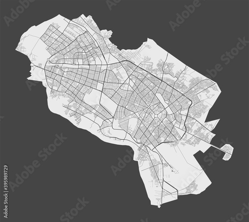 Detailed map of Mashhad city, Cityscape. Royalty free vector illustration.