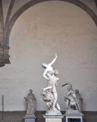 Beautiful statues adorn a public space in a Florence square.