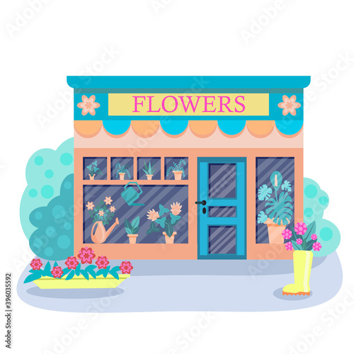 vector illustration of a flower shop. illustration of the exterior facade of the store building. Store facades isolated on a white background. Vector illustration in flat style