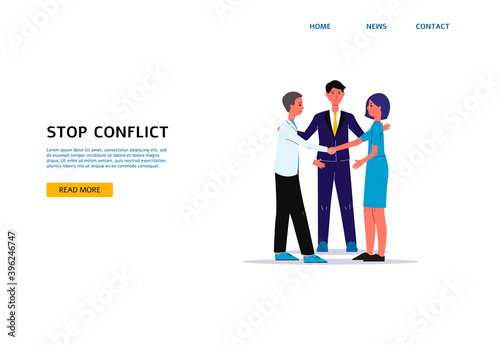 Flat isolated vector illustration of mediator who stops the conflict.