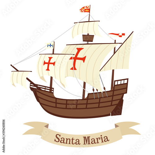 Caravel Santa Maria. The ship of Christopher Columbus. Vector graphics. Isolate