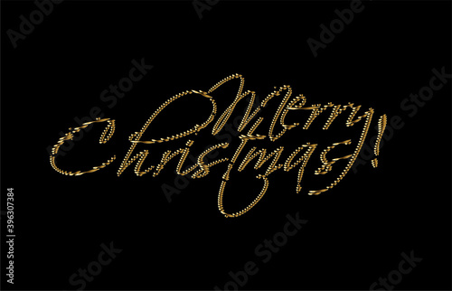 Merry Christmas Gold text made of handwriting vector design element.
