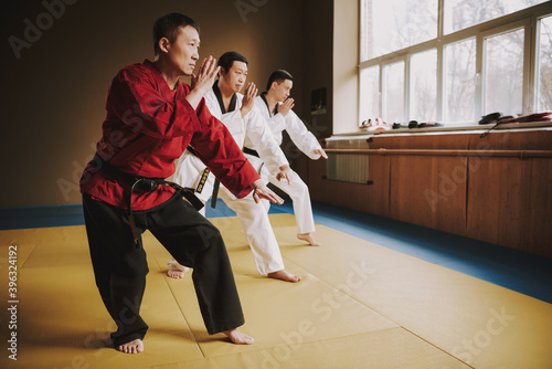 Sensei and two martial arts students training.