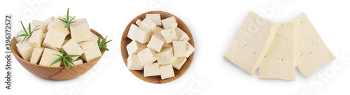 tofu cheese isolated on white background with clipping path and full depth of field, Set or collection