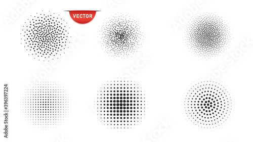 Halftone round design elements, dots, noise. stipple. Vector overlay objects on an isolated white background.