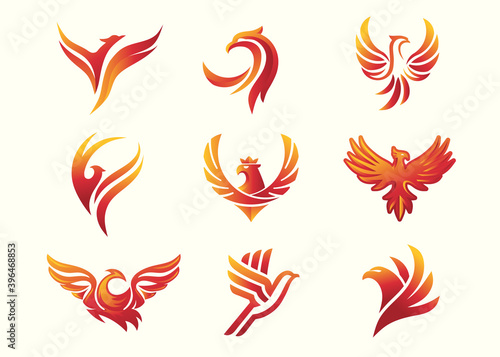 phoenix bird logo concept, red bird logo design, phoenix vector logo, creative logo of mythological bird, a unique bird, a flame born from ashes