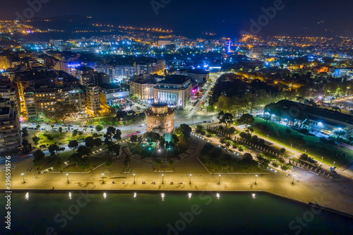 White Tower square the night, in Thessaloniki, Greece