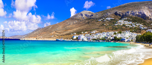 wonderful Greece - Amorgos island. Beautiful beach Aegiali with turquoise sea. Best of Cyclades