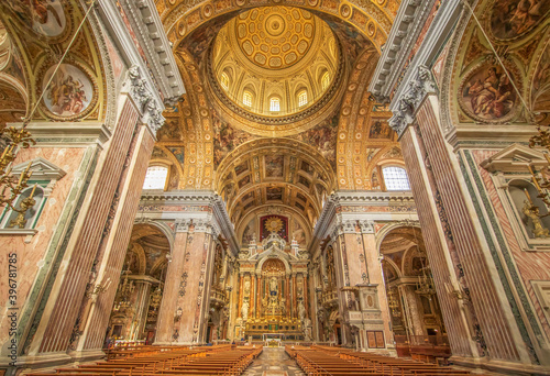 Naples, Italy - completed in 1750 and one of the finest example of italian Baroque, the Church of Gesù Nuovo is a highlight in Naples. Here in particular it's interiors