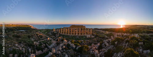 Greek temples at Selinunte, View on sea and ruins of greek columns in Selinunte Archaeological Park Sicily Italy