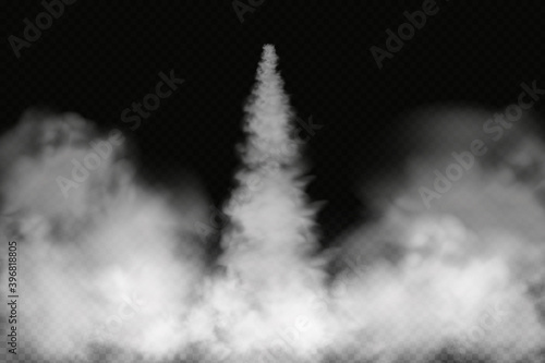 Smoke from space rocket launch or plane.Sky contrail rocket condensation trailing.Smoky effect after flight airliner or aircraft.Realistic vector isolated set. 