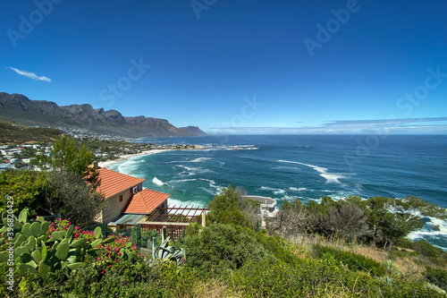Scenic view to beaches of Clifton, Cape Town with 12 Apostles .
