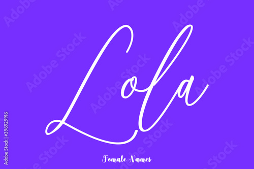 Lola-Female Name Cursive Calligraphy Text On Purple Background