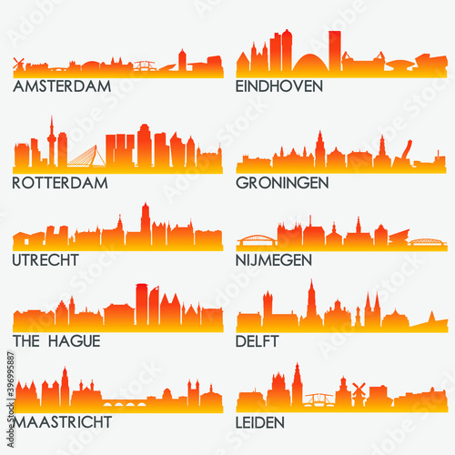 Netherlands Skyline City Silhouette Design Collection. Vector Illustration Set Clip Art.