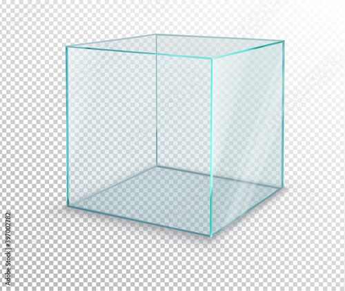 empty glass showcase cube on transparent background. Vector illustration