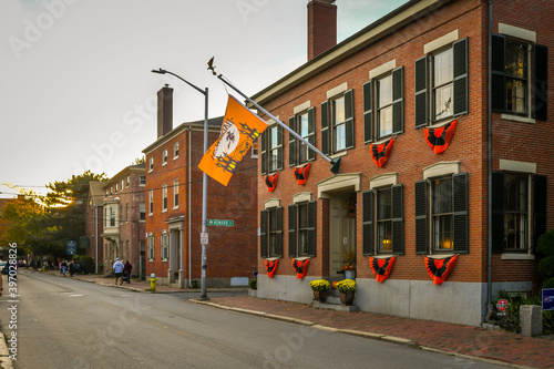 Historic houses decorated for Halloween in Salem, MA