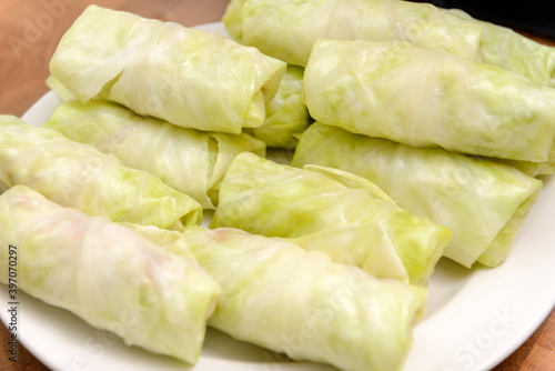 cabbage rolls with meat and rice, stuffed cabbage on a plate