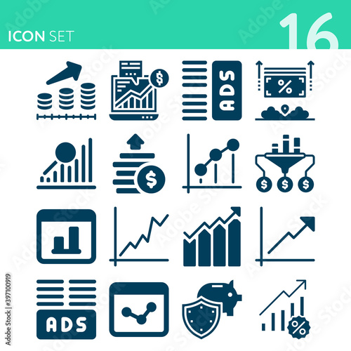 Simple set of 16 icons related to gross profit