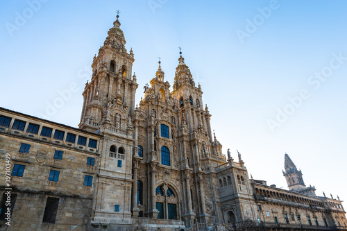 Santjago de Kompostela Spain Catedral de Santiago de Compostela blue sky sunny day sunlight shadows building church