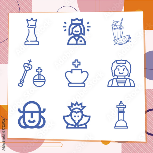 Simple set of 9 icons related to elizabeth