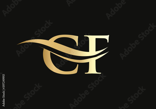 Minimal CF letters logo Modern Trendy with gold color. CF Logo design for business corporate sign