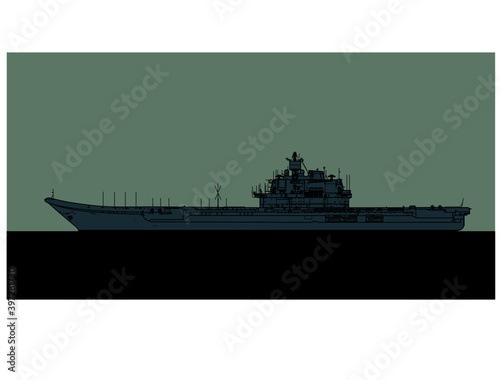 Projekt 1143.5 Soviet aircraft carrier. Admiral Kuznetsov. Liaoning. Vector image for illustrations and infographics.