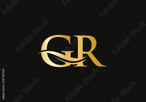 Minimalist Letter GR Logo Design with water wave concept. GR letter logo design