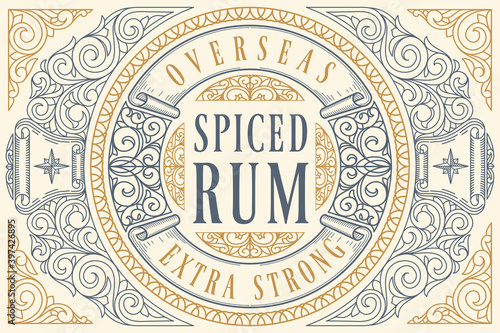 Spiced Rum - ornate vintage decorative label