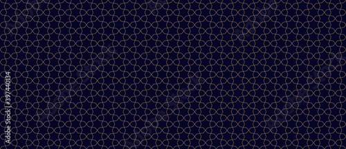 Abstract geometric seamless pattern in traditional Arabian style. Golden ornament with thin lines, oriental mosaic, subtle floral grid. Gold and black background. Modern design for decor, wallpaper