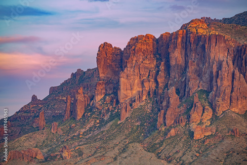 Landscape at sunset of the Superstition Mountains, Arizona, USA
