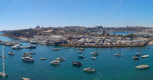 Boats moored in marsamxett harbour opposite Manoel Island Marina, Gzira, Malta.
