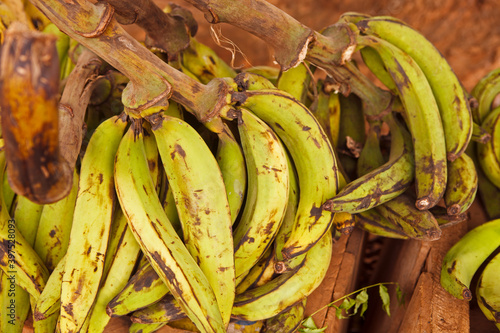 Plantains at a roadside produce stand in Ghana West Africa