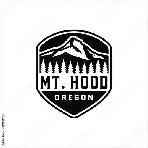 Mount hood in a badge with a retro design