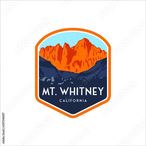 Mount Whitney with a retro style badge in a classic design