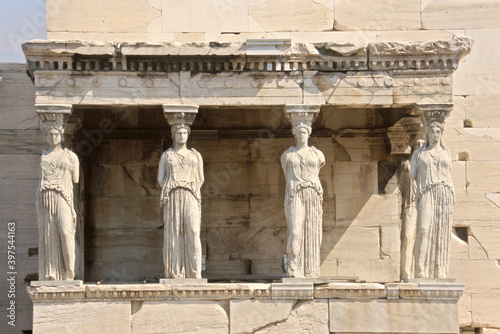 View of The Caryatid porch of the Erechtheion at Acropolis in Athens, Greece