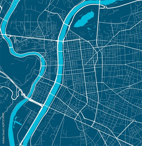 Detailed map of Lyon city, linear print map. Cityscape panorama.