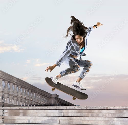Skateboarder doing a jumping trick