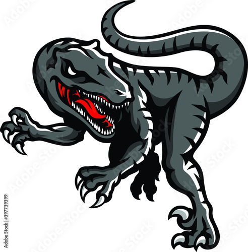 Illustration of Aggressive Velociraptor Dinosaur