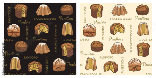 Panettone and Pandoro premium vintage seamless pattern for print textile wallpaper background