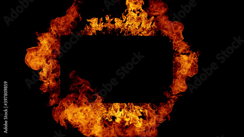 Fire rectangle isolated on black background