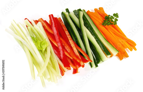 Fresh Vegetables - Crudites Vegetable Sticks on white Background Isolated