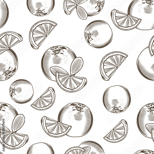 Black and white seamless pattern with oranges in vintage style
