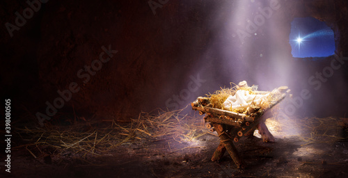 Waiting For The Messiah - Empty Manger With Comet Star Coming 
